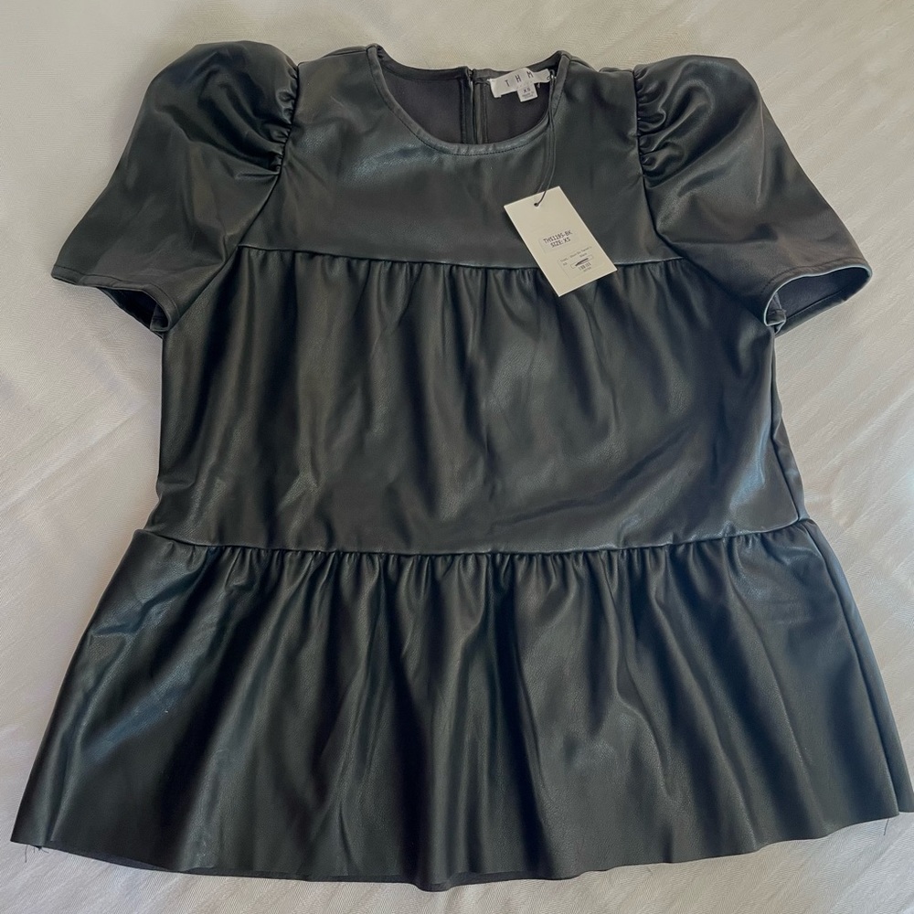 THML faux black leather short sleeve top. New w/tags.